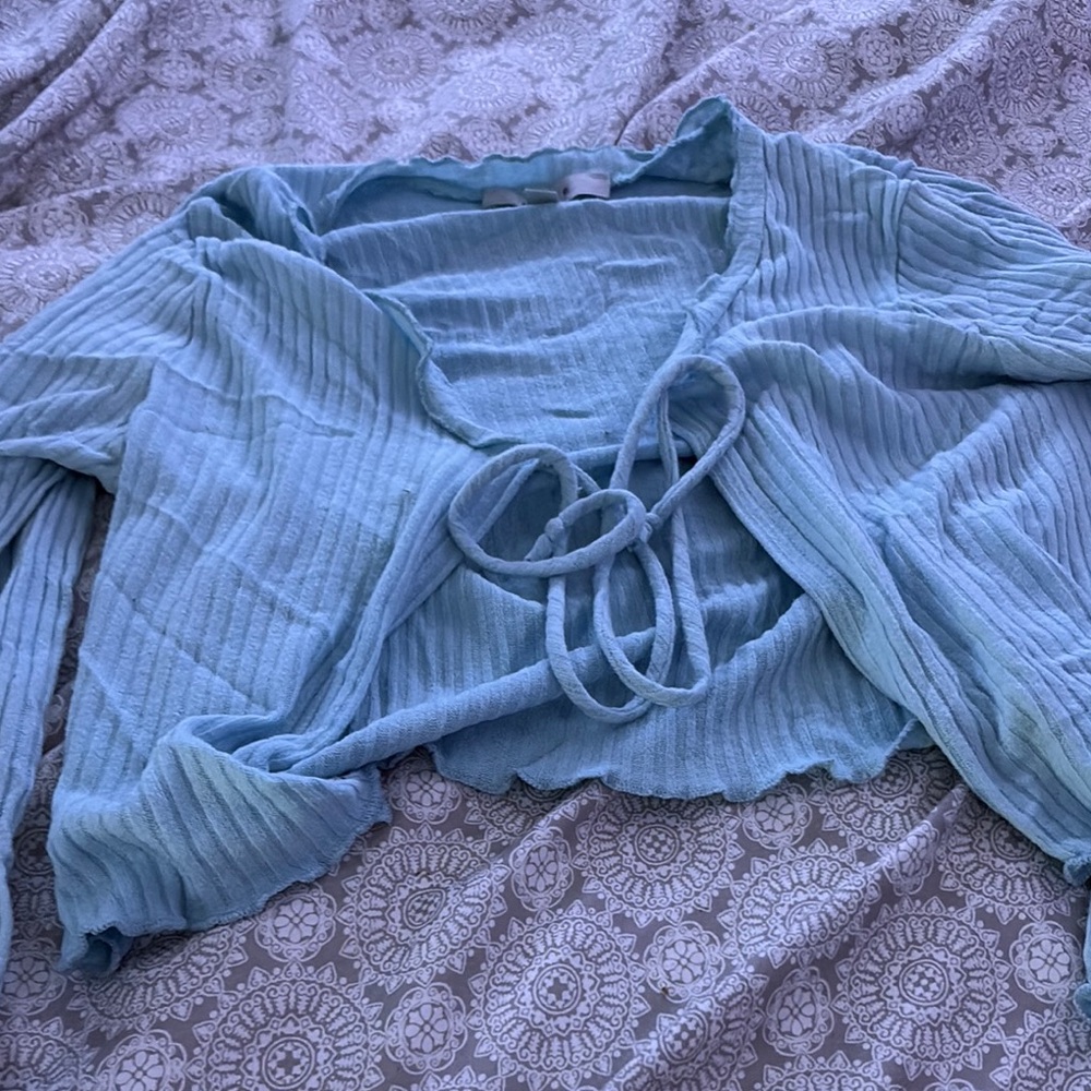 Gaze Green Ribbed Crop Blouse with Tie Front